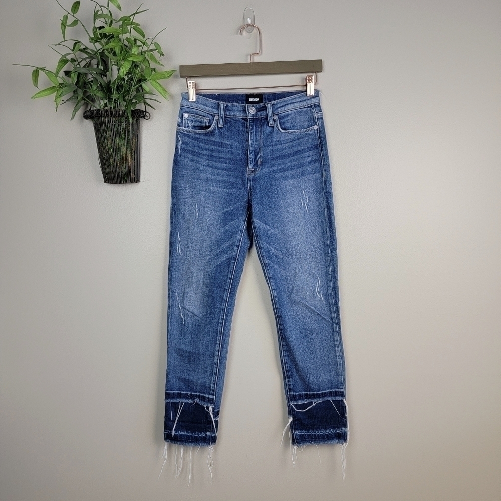 Hudson Zoeey Straight Crop Double Step Distress Frayed Ankle High Rise Jeans 26